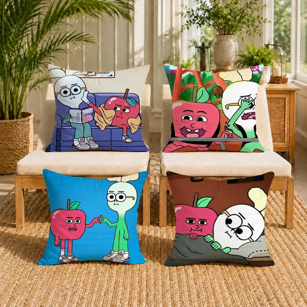 Food A-Apple And Onion Cartoon Cushion Cover Soft Short Plush Double-Sided Print Throw Pillow Case Home Decor Gift