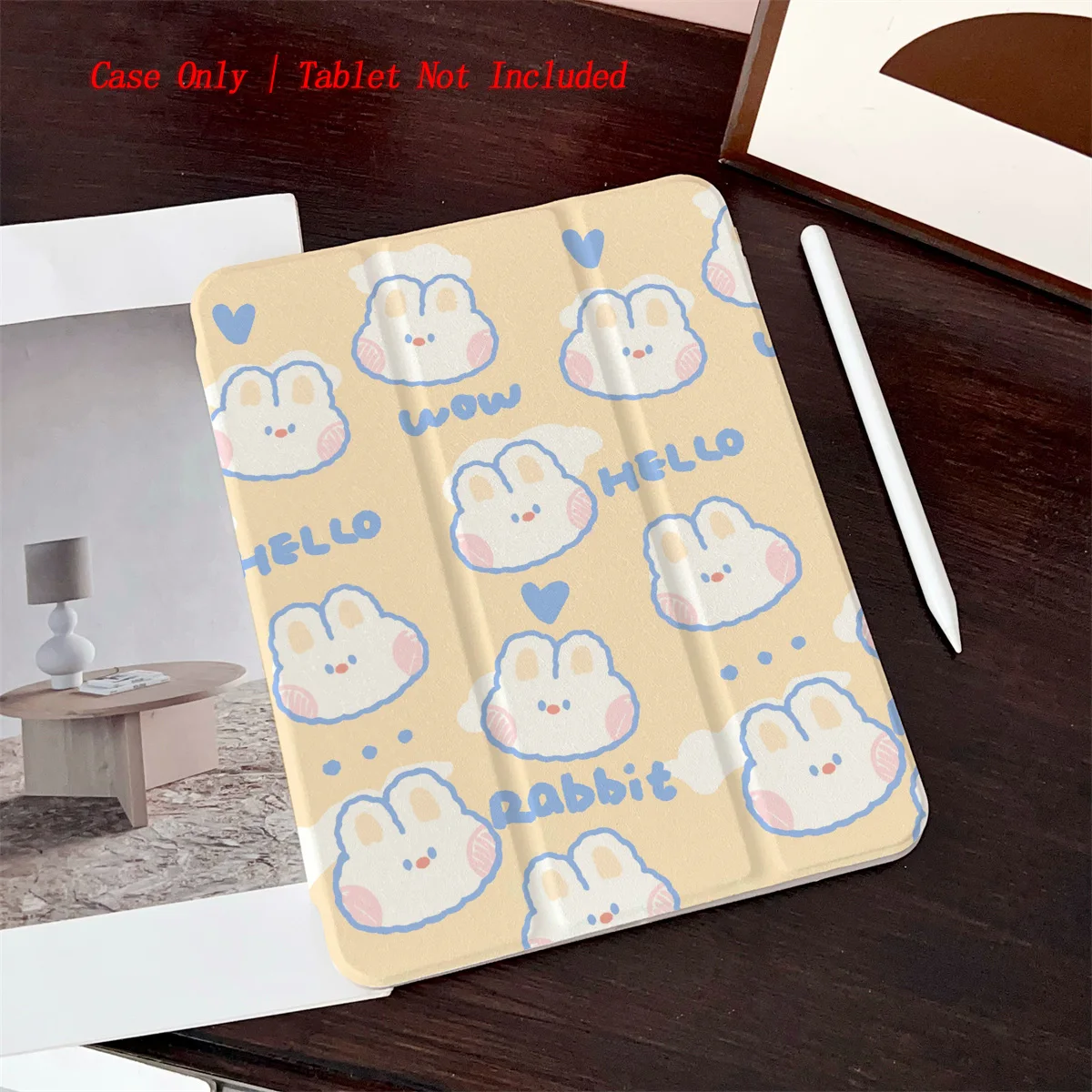 

3-Fold Stand iPad Case with Cute Cartoon Rabbit Print for Pro 12.9/11/Air 10.9/iPad 10.2/Mini 6, Shockproof Wear-Resistant