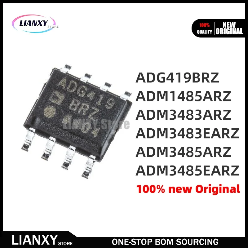 100% New Original 5Pcs ADG419BRZ ADM1485ARZ ADM3483ARZ ADM3483EARZ ADM3485ARZ ADM3485EARZ REEL7  -R7 SOP-8 Interface IC