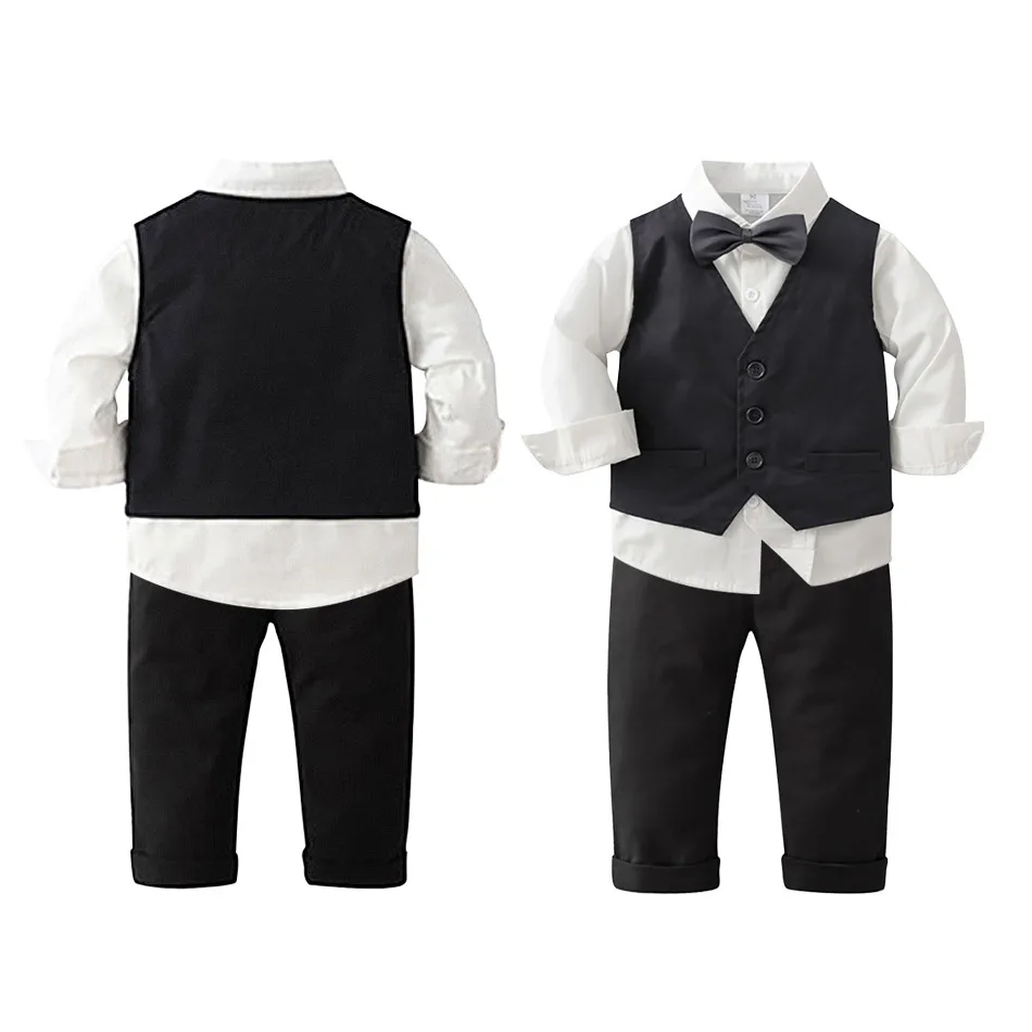 

Boys Slim Elegant Suspenders Formal Suit Banquet Wedding Birthday Party Performance Shirt Party Suspenders Three Piece Suit Set