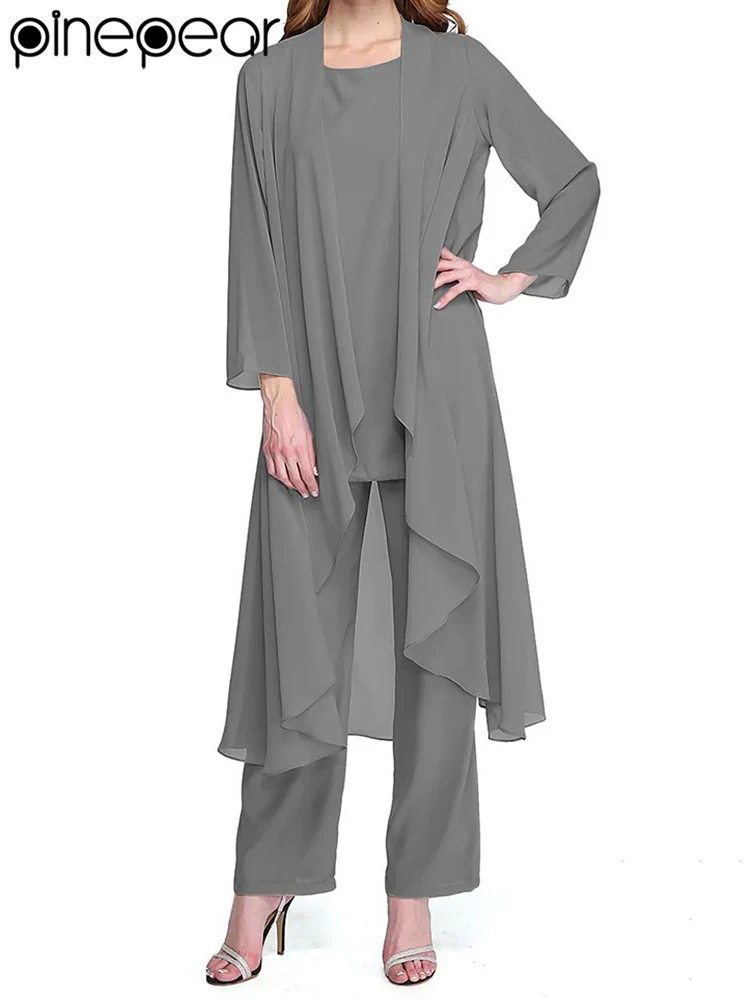 

PinePear 2026 весенне-осенние женские шифоновые брючные костюмы из 3 предметов для матери невесты, наряды для свадебной вечеринки, женское вечернее платье