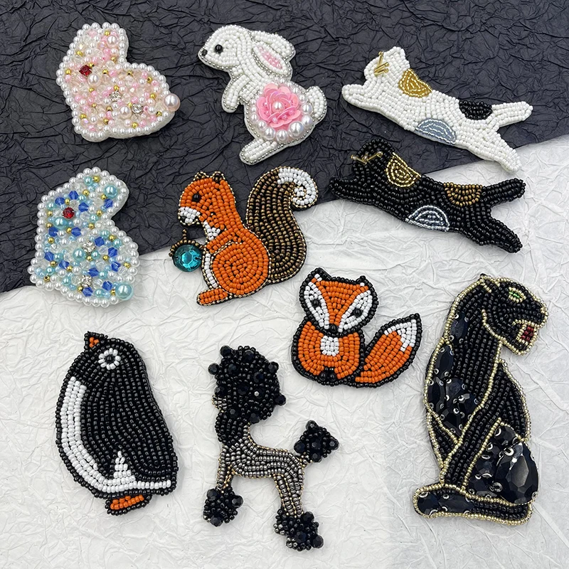 3D Handmade Rhinestone Beaded Tiger,Dog,Fox,Rabbit Patches Sew On Jacket Clothing,Hat, Bag,Badge Applique