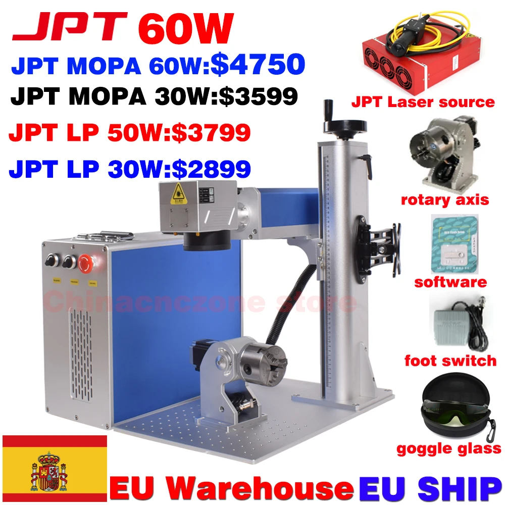 

JPT 60W MOPA Fiber Laser Marking Machine for Metal Engraving 60W JPT M7 MOPA 50W JPT Fiber Laser 1064nm with Rotary Axis EU Ship