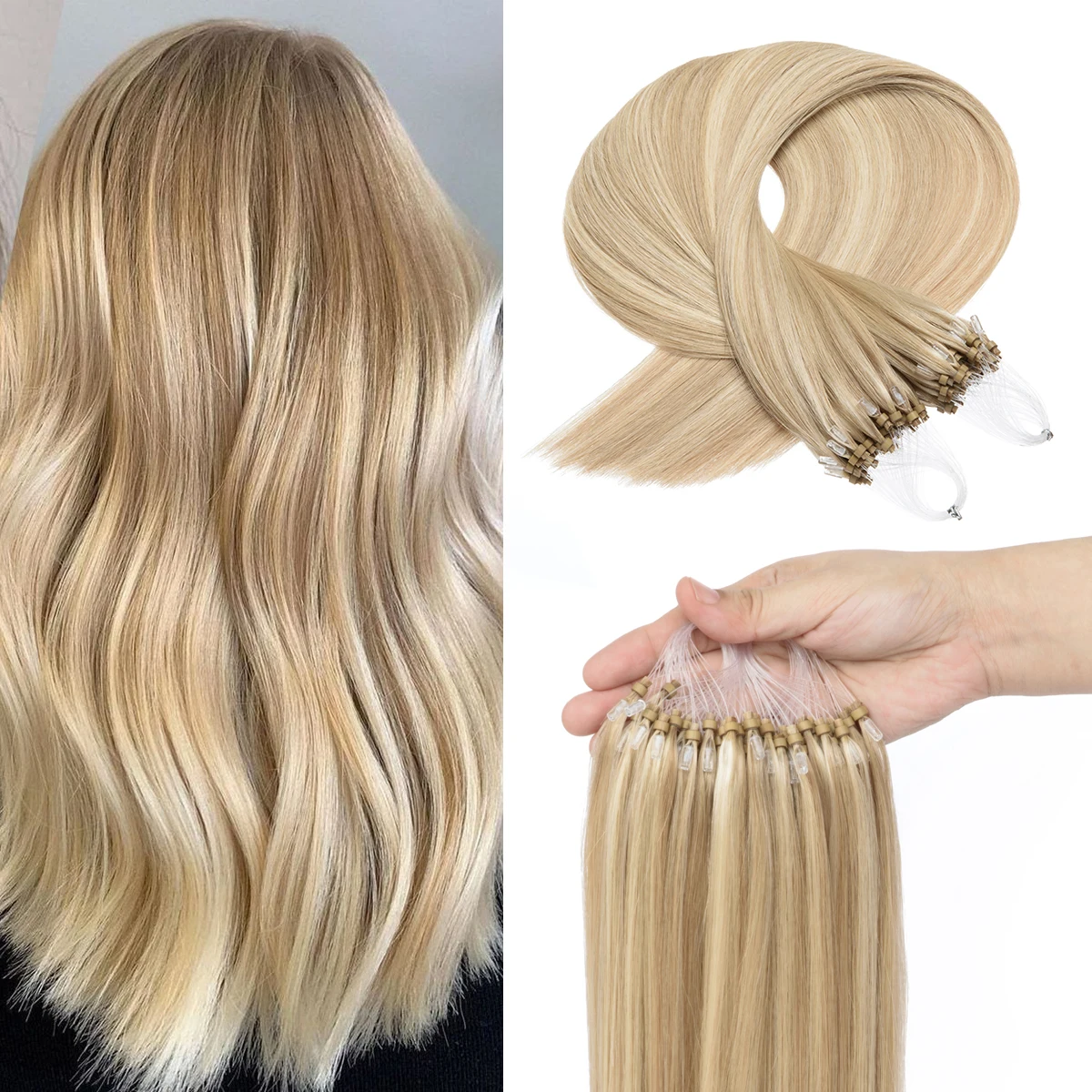 18" 20" 22" Micro Ring Hair Extensions Hair Brown Blonde Micro Beads Hair Straight 1g/s 50g Real Human Hair