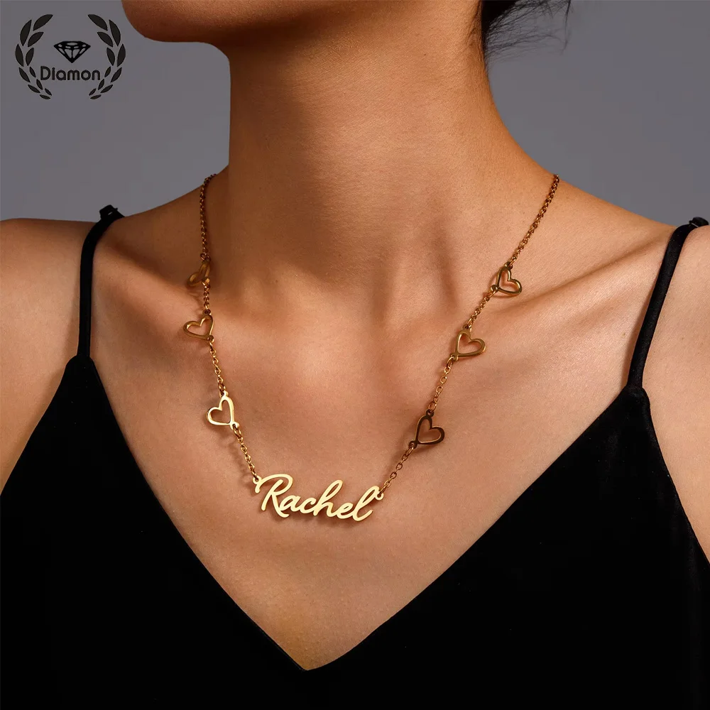 

Ожерелье с бриллиантами по индивидуальному заказу для женщин, ювелирные изделия из нержавеющей стали, цепочка в форме сердца, колье, мужской женский подарок