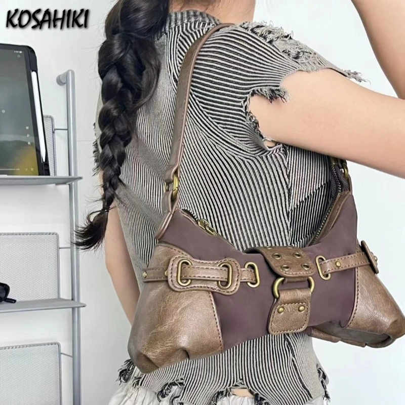 

Vintage Y2k Aesthetic Punk Shoulder Bags Contrast Color Streetwear Patchwork Underarm Bag Women Office Lady Purses and Handbags