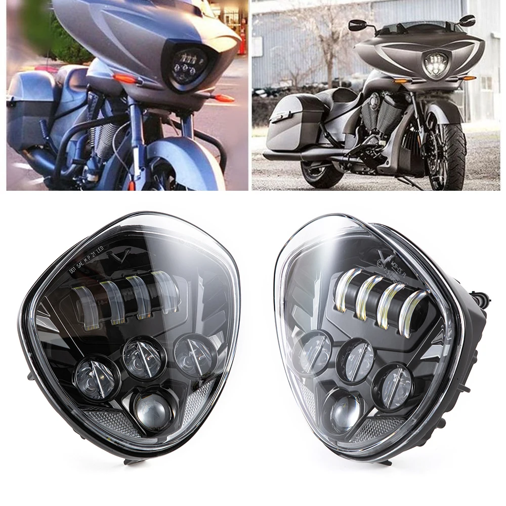 

DUILU Motorcycle LED Headlight For Victory Cross Country 8-Ball Vegas Hammer Judge Boardwalk Cafe Racer Moto Headlamp Head Light