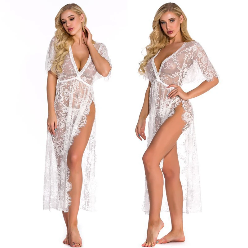 Erotic LingerieSexy Night Dress Open Bra See Through Chest Nightgown Lace Sleepdress Erotic Chemise Transparent Dress Lingerie S