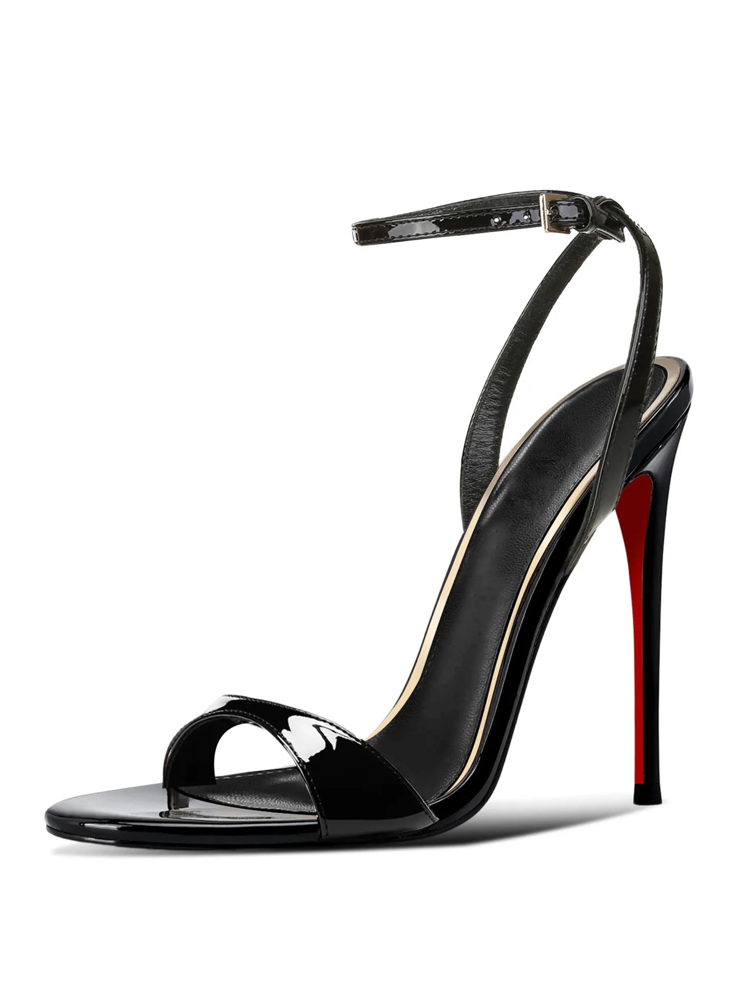 Summer new pointed patent leather one-piece sexy slim heeled sandals for banquet dresses, large-sized high-heeled women's shoes