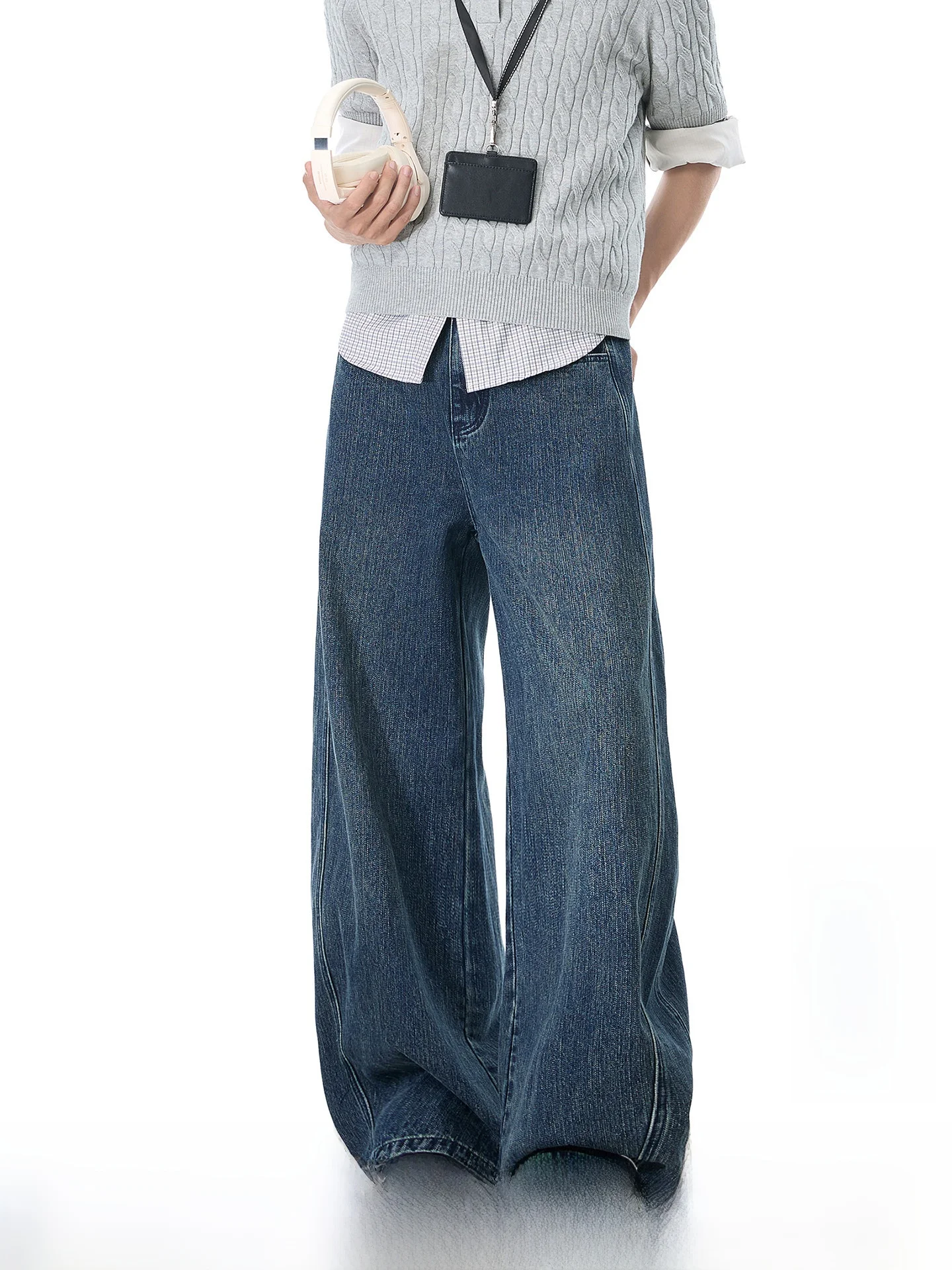 American Texture Men's Jeans Straight Leg Wide Leg Long Trousers Autumn New Style Youth Fashion Wear Resistant Cotton Polyest...