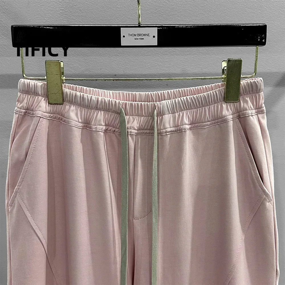 High Street Cotton Pant Women's Pink Western-style Drawstring Elastic Waist Splicing Thin and Loose Wide Leg Casual Pants