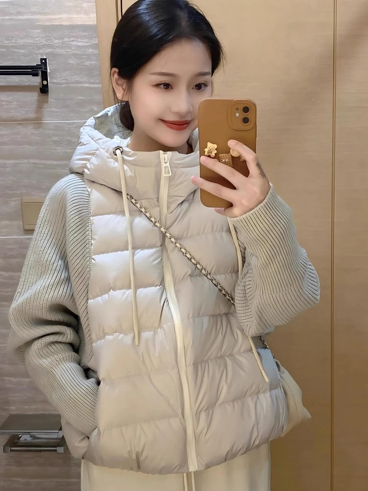 

Lightweight Knitted Splice Cotton Jacket Women's Short Style 2026 Winter New Loose Winter Outerwear Korean Version Fake Two-P...