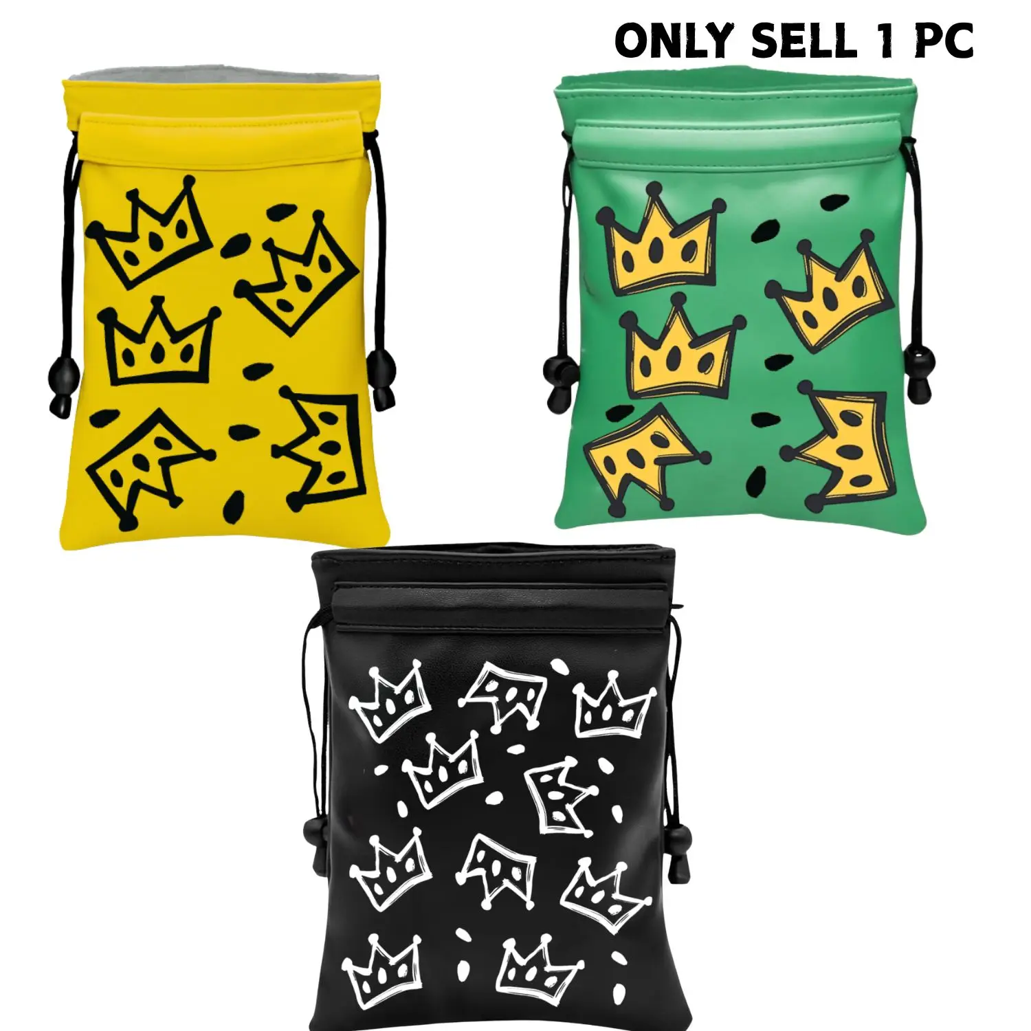 Crown Golf Valuable Item Bag, Funny Golf Valuables Pouch Golf Tee Pattern, PU Leather Golf Tee Pouch with Drawstring Closure