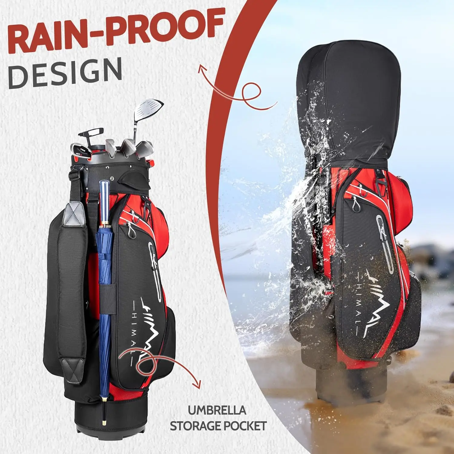 Comprimento total Divisor Top Golf Bag para homens, alças e Rain Cover