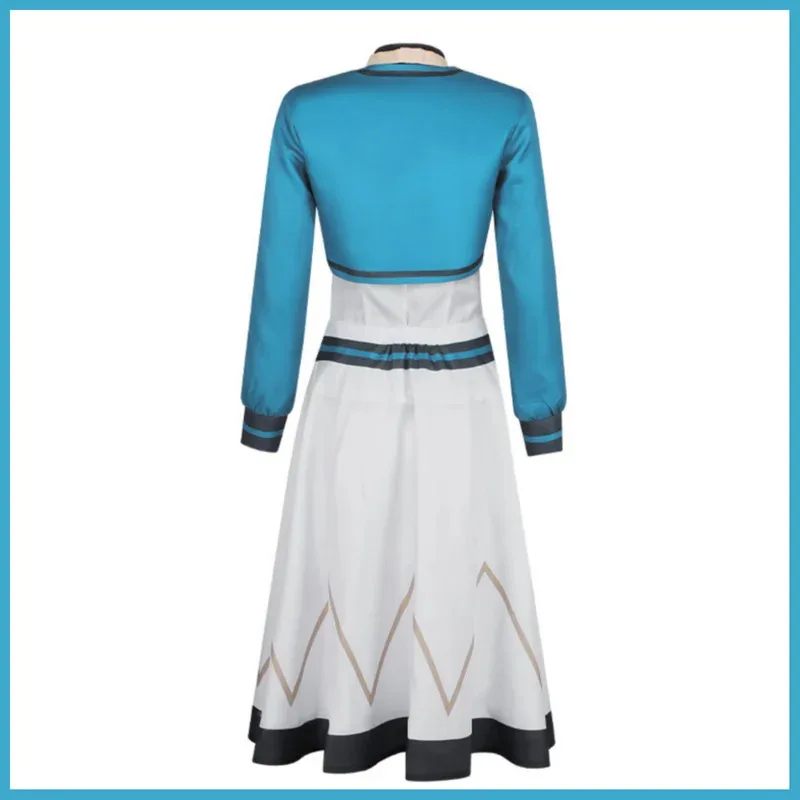 애니메이션 사일런트 위치치 모니카 에버렛 코스프레 의상 블루 코트 화이트 드레스 유니폼 여성 섹시 마스크 볼 카니발 슈트;3'v,6.h;8