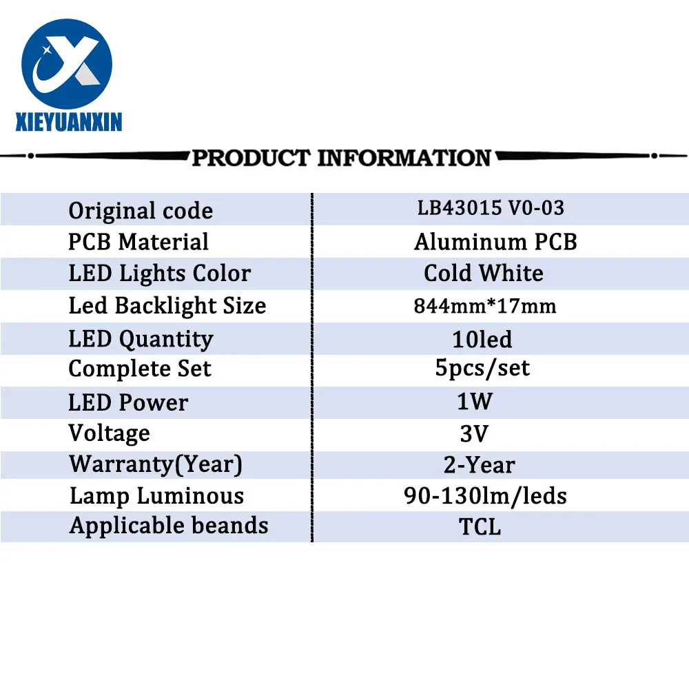844mm 3V1W Led Backlights Strips For TCL 43inch LB43015 V0-03 5Pcs/Set Backlight Led Tv Repair Parts L42F220B L42P60BD L42F3250B
