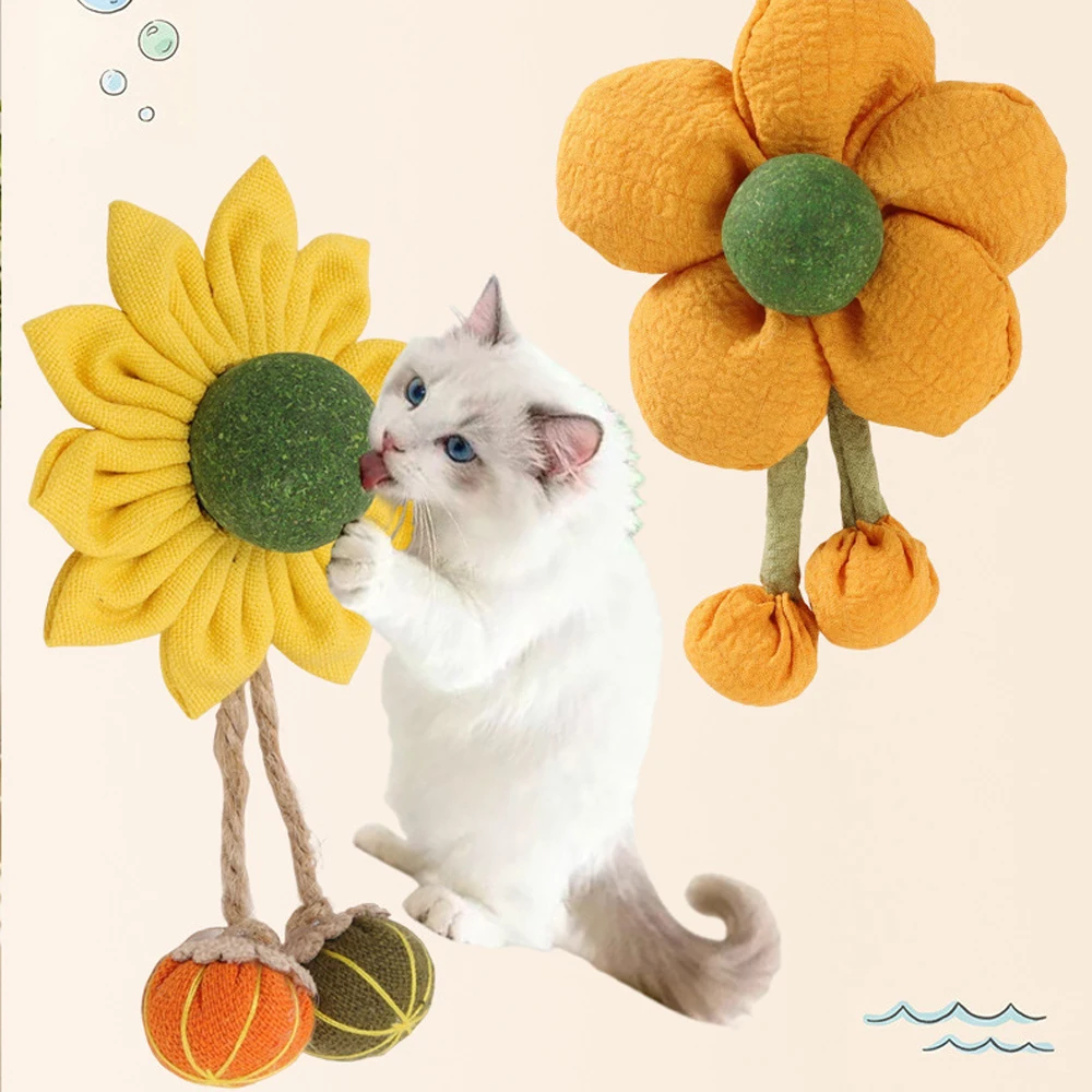 Sticky Flower Catnip Toy Wall Mounted Cat Licking Toy with Hanging Balls Self-adhesive Cat Teeth Cleaning Toy for Kitten - view 4