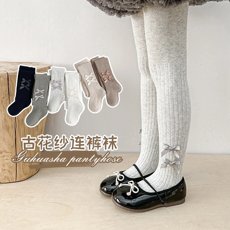 Anti Pilling Tights For Cute Girls Designed With Cute Double Row Bow Accent Skin Friendly Soft Stretch Knit Versatile Pantyhose