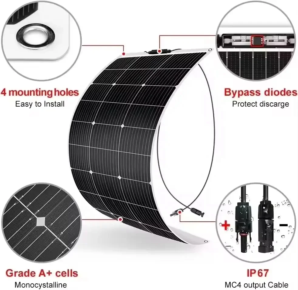 160W 200W 240w Flexible Solar Panel Mono HJT PV Thin Film Solar Panel Lightweight ETFE 24V 48V 240W for electricity caravan boat