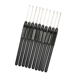 10pcs Black/Red Plastic Handle Hook Needle Crochet Hook Needle Threader Loop Pulling Needle for Hair Extensions Tools