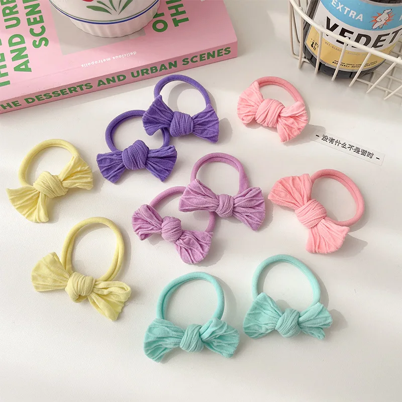 10pcs Hair Accessories Band Bandeau Cheveux Scrunchies Tiara For Girls Seamless Tie Small Ring Rubber Color Gradient Brown Bow