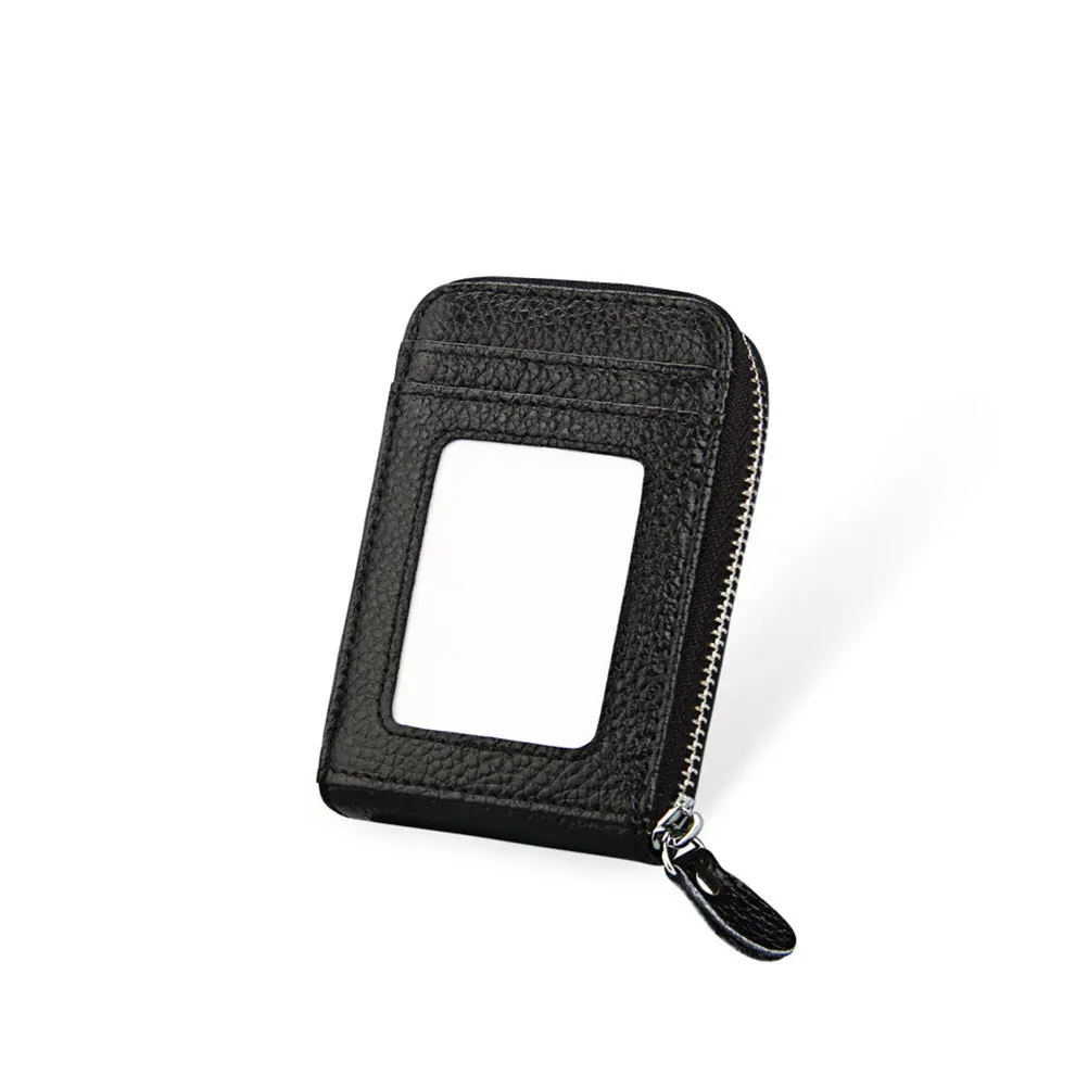 2pcs Cowhide Windpipe Card Wallet Multi-Slot Credit Organizer Smooth Zipper Compact Case For Business Travel Men Women