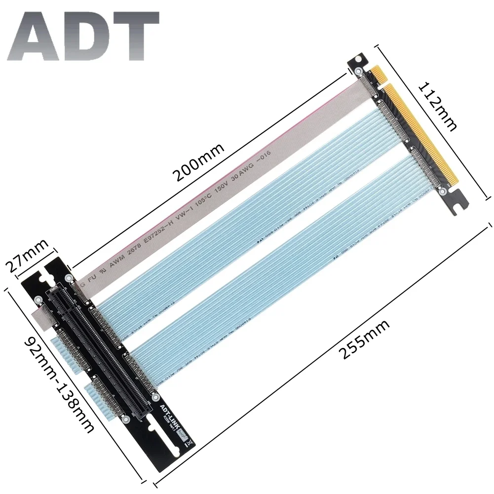 كابل Ultra PCIe 4.0 X16 Riser Extreme - مقبس 90 درجة PCIe 4.0 Riser Graphics Card كابلات تمديد عمودية