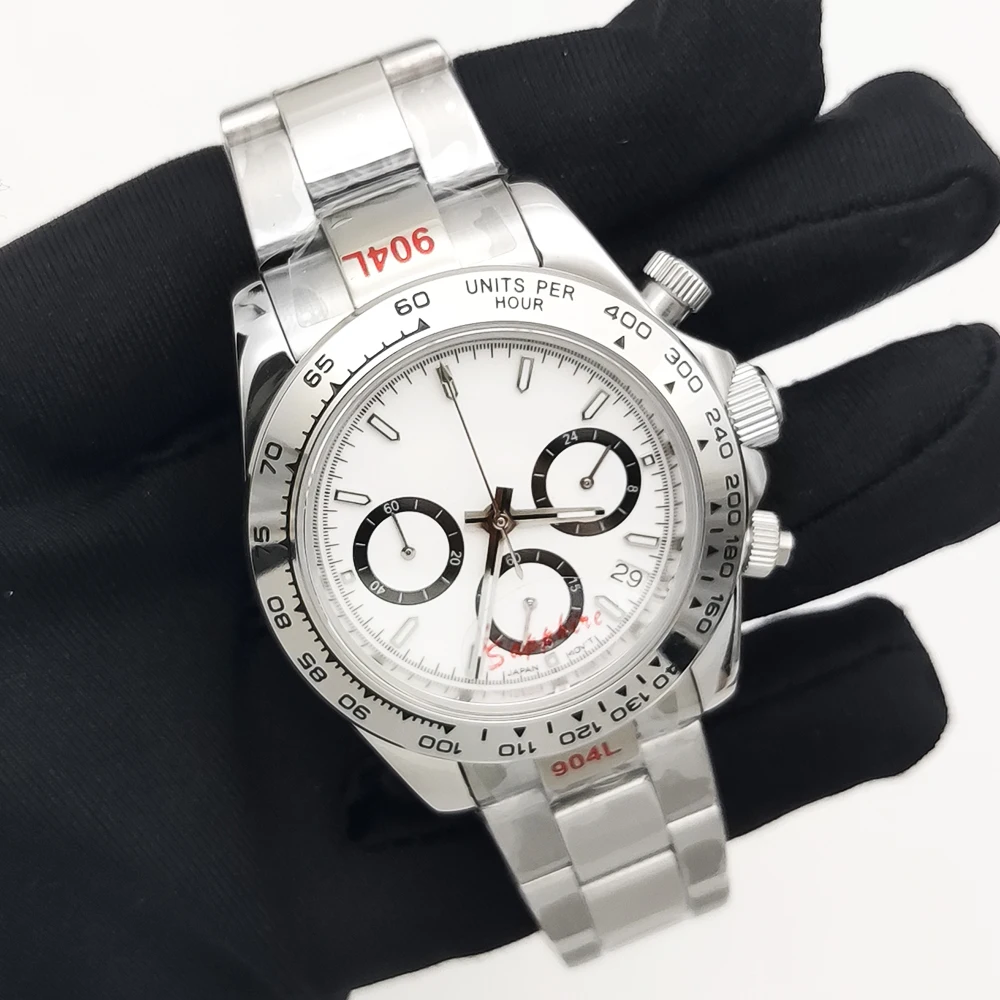 

Мужские деловые кварцевые часы 39 мм, 20 цветов, сапфировое стекло, светящийся календарь, ремешок из нержавеющей стали, VK63, механизм, хронограф