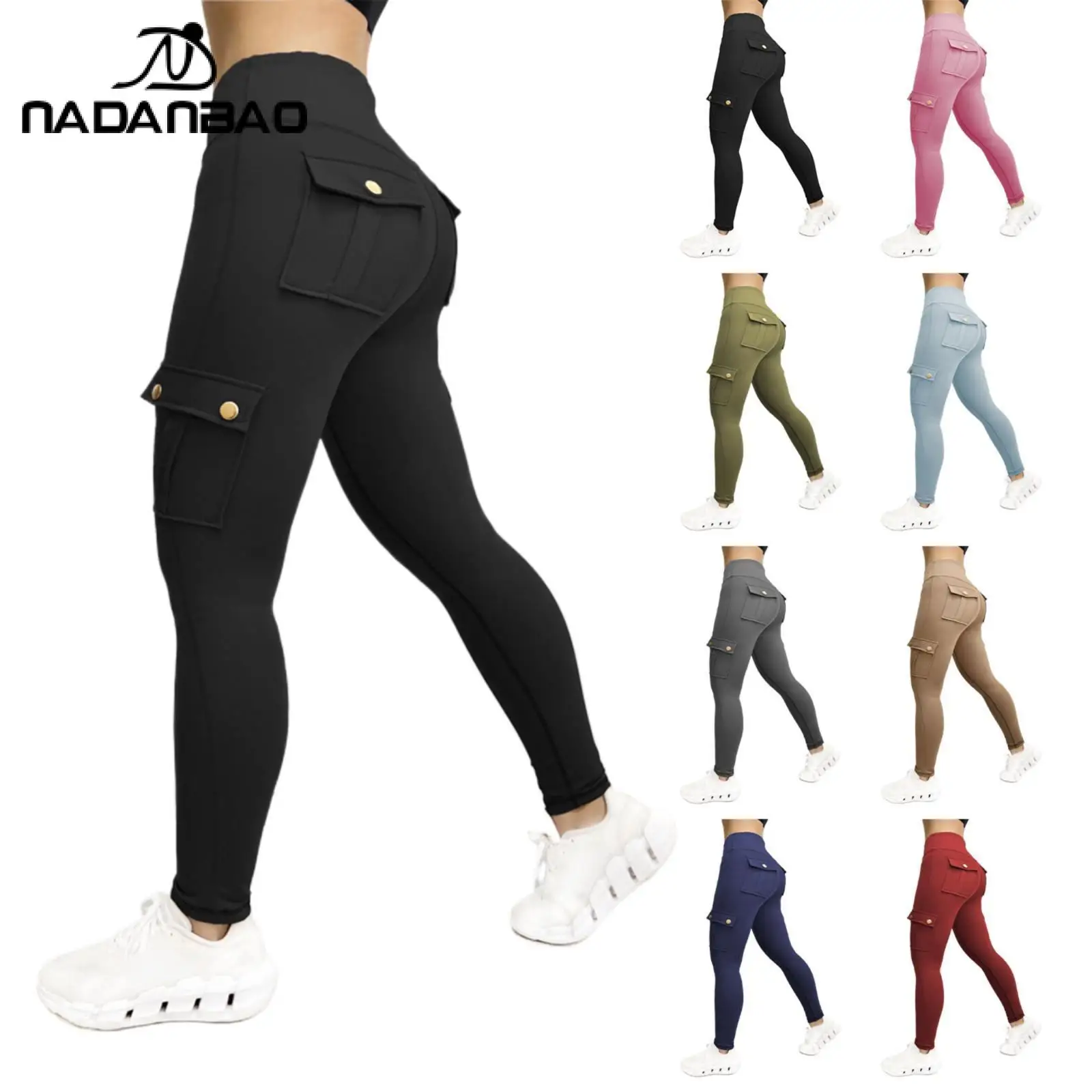 

Nadanbao Спецодежда Стильные брюки для фитнеса Женские спортивные узкие леггинсы с карманами Эластичные брюки персикового цвета с высокой талией Верхняя одежда