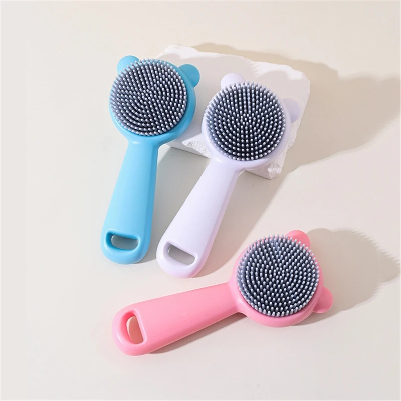 1pc Soft Silicone Baby Bath Brush Cute Cartoon Bear Toddlers Baby Bath Cleaning Brush Scrubber with Easy Grip Handle