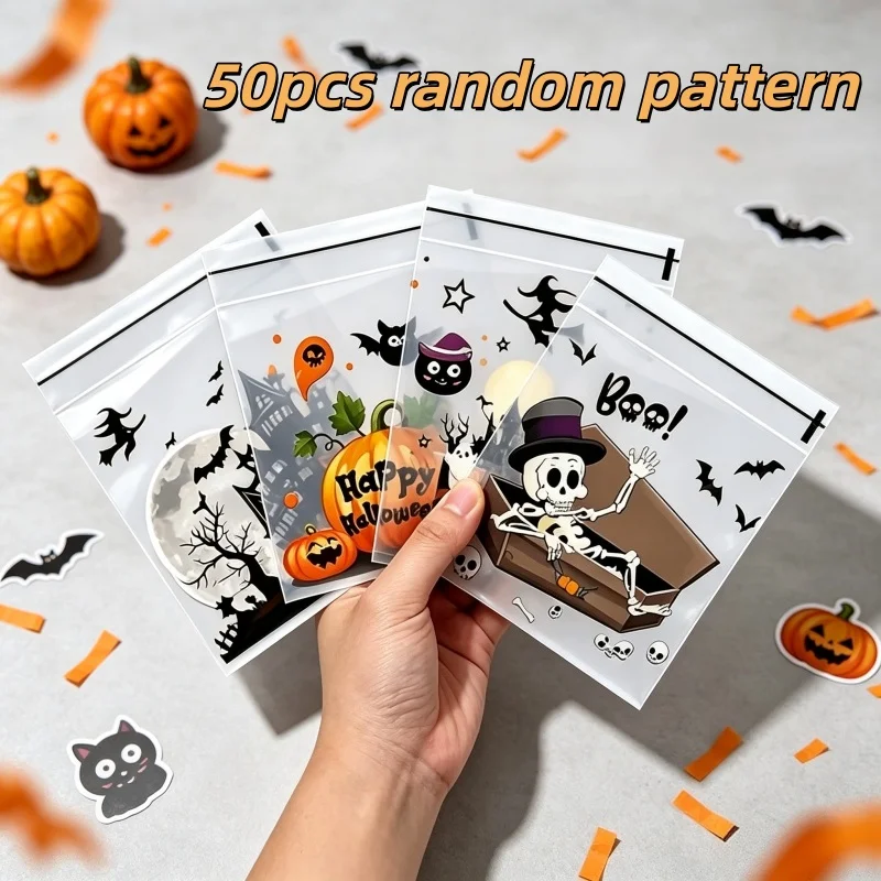 50 Halloween Candy Gift Bags | Self-Adhesive, Fun Multi-Pattern Designs, For Halloween Parties, Birthday Favors & DéCor