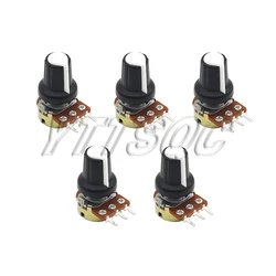 5 Sets WH148 1K 10K 20K 50K 100K 500K Ohm 15mm 3 Pin Linear Taper Rotary Potentiometer Resistor for Arduino with AG2 White cap