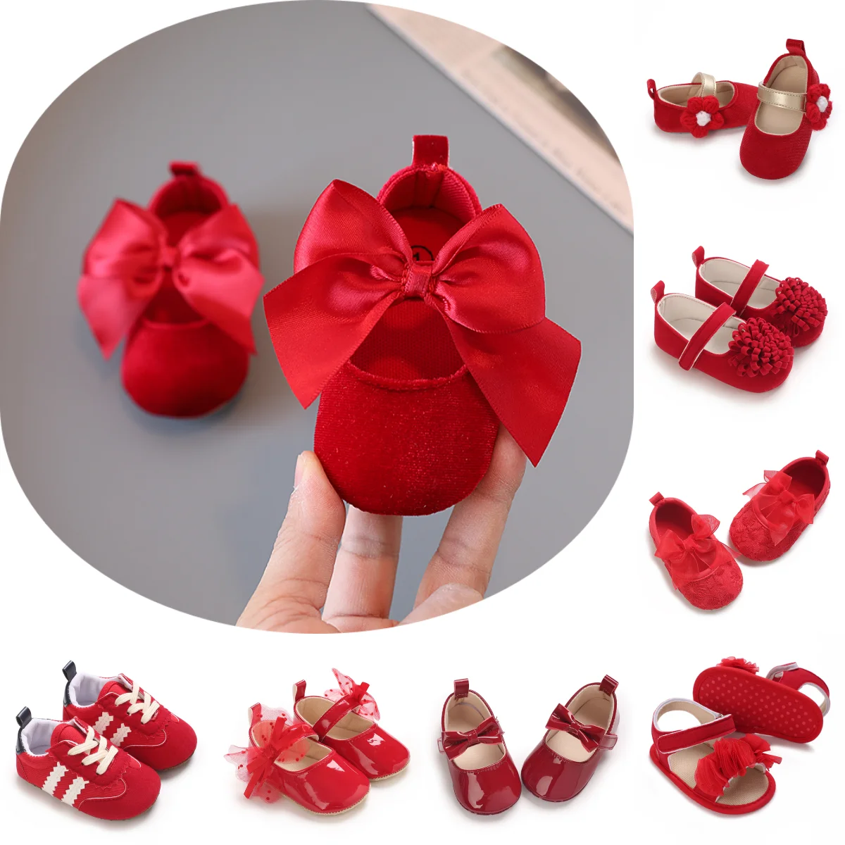 High Quality Red 0-1 Year Bowknot Infant Baby Girl Dress Shoes Soft Sole Comfortable First Walker Toddler Crib Shoes
