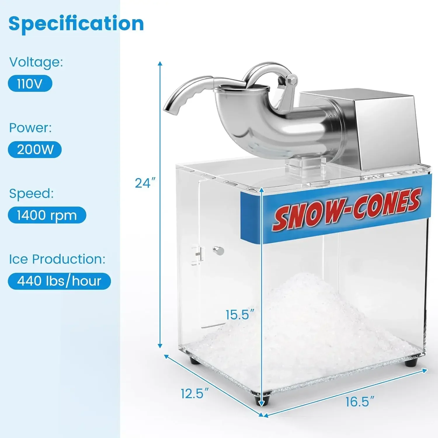 COST organise-Machine à glace pilée commerciale, broyeur à glace en acier inoxydable, 440 lb/h, avec interrupteur marche/arrêt de sécurité