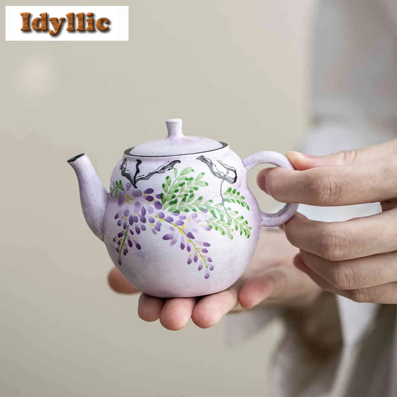 

150ml Hand-painted Wisteria Flower Gourd Teapot Traditional Tea Infuser Pot Tea Maker Kettle With Ball Hole Drinkware Decoration
