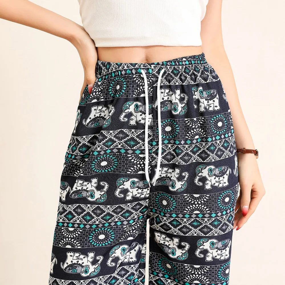 

2024 Casual Wide Leg Pants Thin High Waist Elephant Print Pant Sexy Straight Leg Pants Women