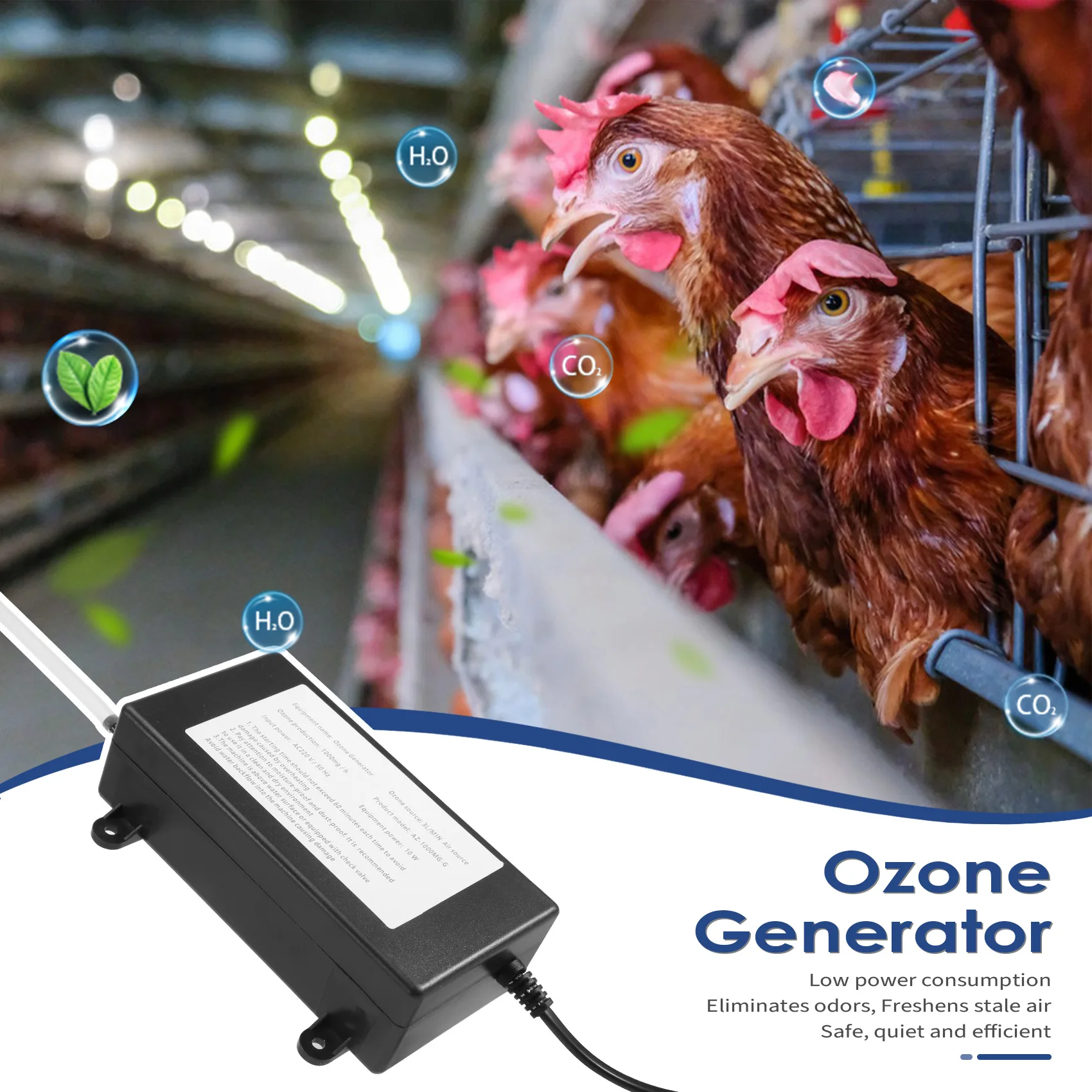 ABVI-Ozone Generator 1000Mg Ozonizer Water Air Purifier Cleaner Treatment Fruit Vegetable Fish Tank ,EU Plug