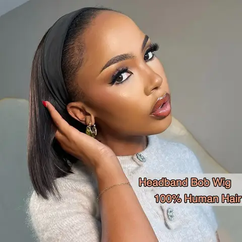 Jupade Headband Wigs 100% Human Hair Straight Glueless Bob Human Hair Half Wigs Raw Virgin Hair Headband Wigs on Sale Clearance