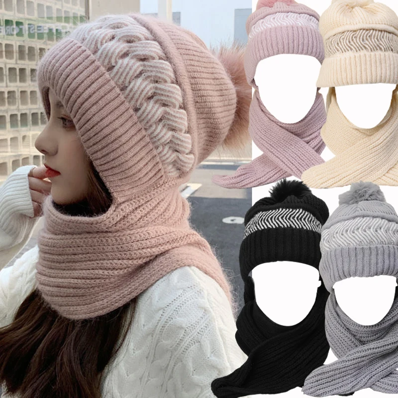 Two-piece Set Scarf Hat Thickened Knitted Cap Soft Couple's Style Beanie Hats Autumn Winter Warm Fashion Caps for Women Men