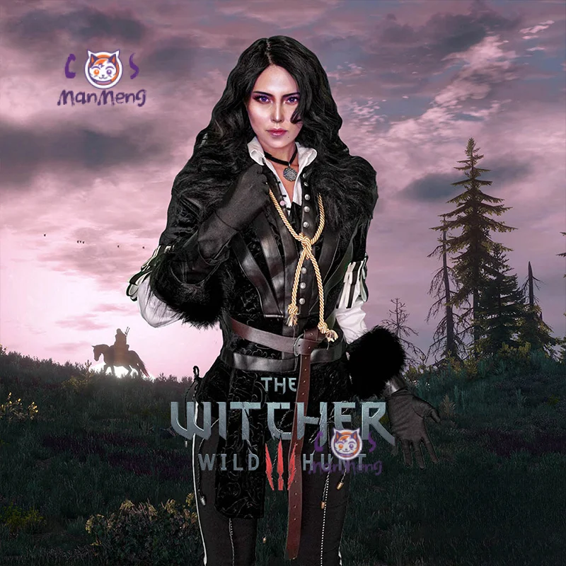 Yennefer of Vengerberg Witcher 3 Wild Hunt cosplay costume Halloween party fashion leather jacket vest gloves pants woman set