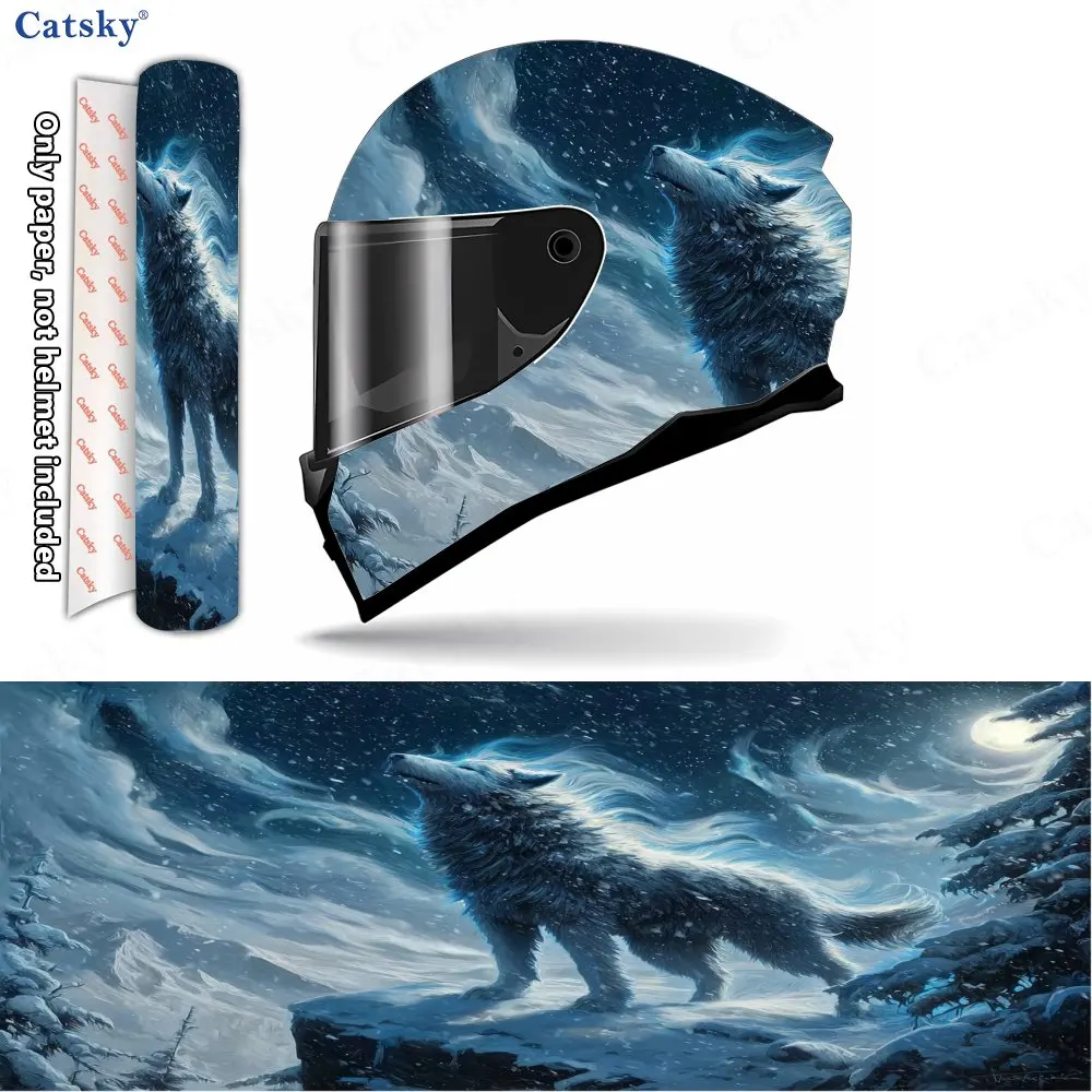 

Icy Moonlit Wolf Howl Art Helmet Vinyl Wraps, Waterproof Scratch-Resistant Full Face Helmet Decals, Durable PVC Decoration Prote