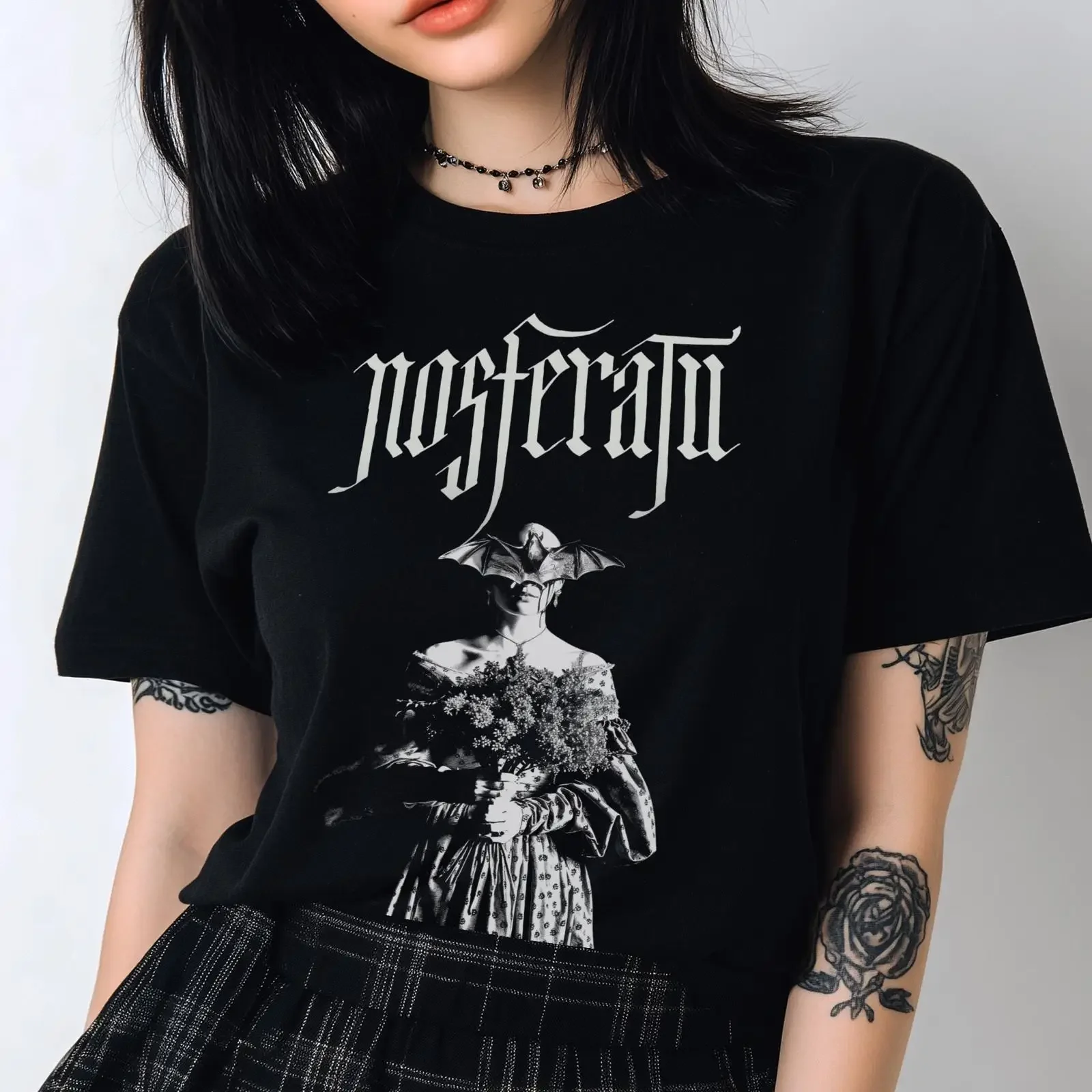 Nosferatu TShit Vintage Horrorfilm-T-Shirt für Vampir-Fans, Gothic-Kino, Romantik, Vintage, gewaschen, Unisex, weiche Grafik, lässig