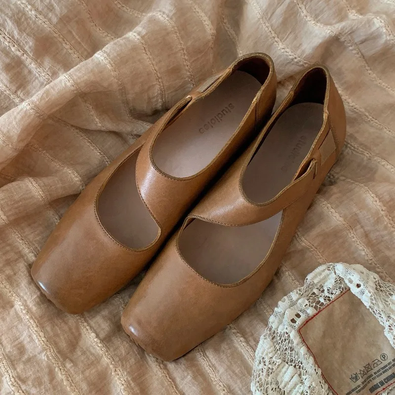 Woman's Mary Janes Shoes Spring New Comfortable Soft Elastic Band Square Toe Chunky Heel High Heels Fashion Slip on Ballet Shoes