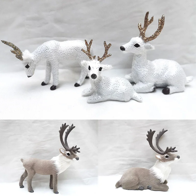 Simulation Lying Sika Deer Model Christmas Elk Miniature Forest Animal Reindeer Figurines Toy Table Ornament Home Decoration