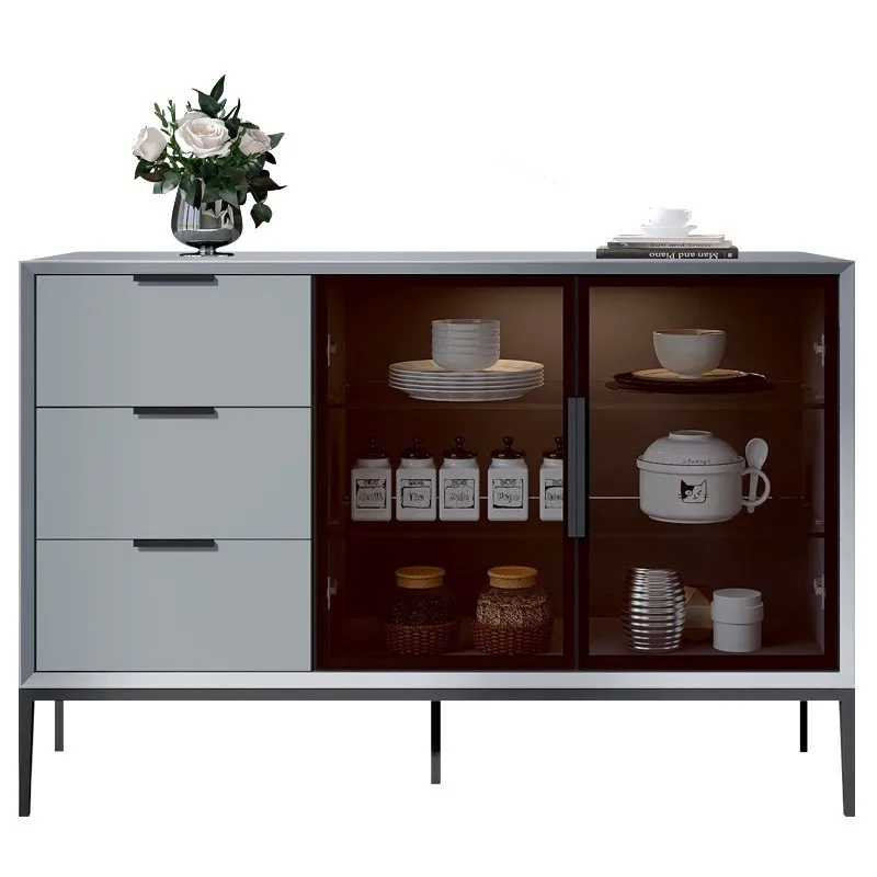 Italian minimalist side cabinet, modern simple solid wood glass  storage cabinet, multi-functional storage bowl wine cabinet