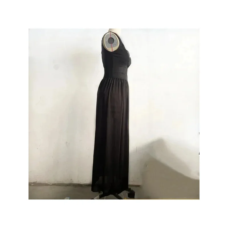 Vintage Gothic Club Sexy Summer Suit Women Sleeveless Black Corset Crop Top   Bandage Underpants Mesh Split Skirt 3pcs Sets