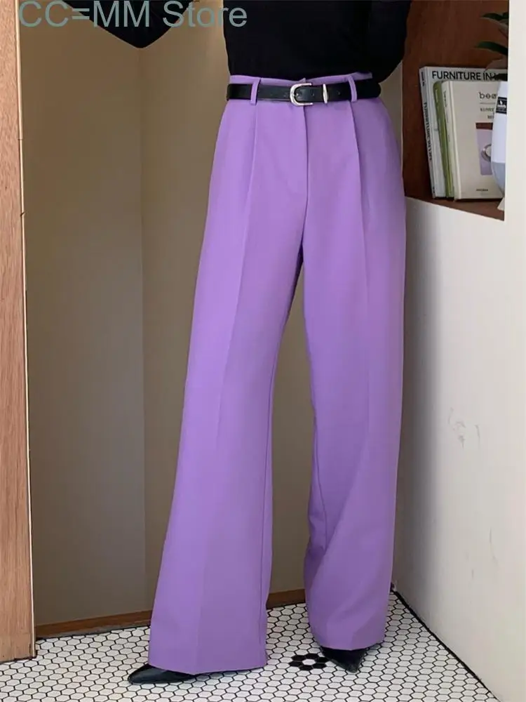 New Purple Suits Pants Women Spring Summer Straight Office Ladies Wide Leg High Waisted Casual Pink Black Chic Pants