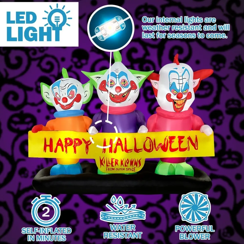Halloween 6-Foot Inflatable Three Clowns Decoration for Outdoor and Indoor Use