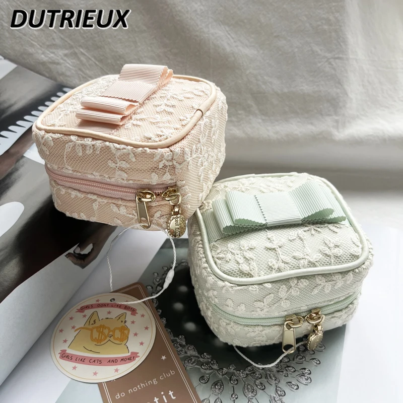 Elegant Cute Sweet Lace Jacquard Exquisite Small Square Jewelry Bags for Women Portable Jewelry Ladies Storage Bag 2024 New