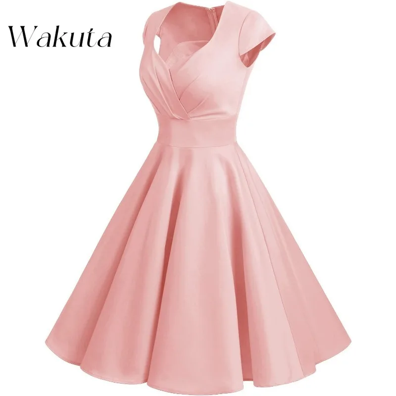 Wakuta-Robe de Soirée pour Demoiselle d'Honneur, Fourreau Élégant, Manches Courtes, Couleur Unie, Taille Simple, Slim, Plissée, Ligne A, Banquet, Éducatif